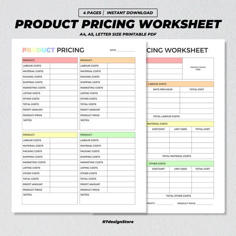 Product Pricing Printable, Product Price Calculator, Item Price Worksheet, Business Costs Organizer, Small Business Planner A4 A5 US PDF Product Pricing Worksheet, Exam Planner, Price Calculator, Pricing Table, Creative Planner, Small Business Planner, Business Planner, Craft Business, Public Space