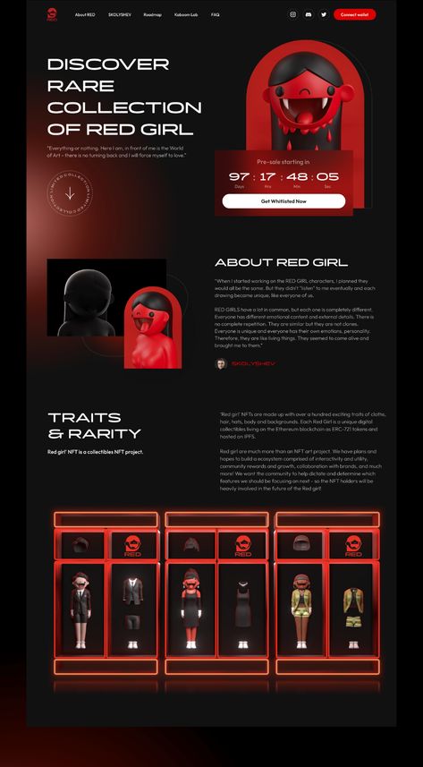 RED GIRL - Website for NFT Collection on Behance Nft Website Ui Design, Red Web Design, Nft Website Design, Testimonials Web Design, Red Website Design, Website Red, Red Website, Nft Website, Black Website