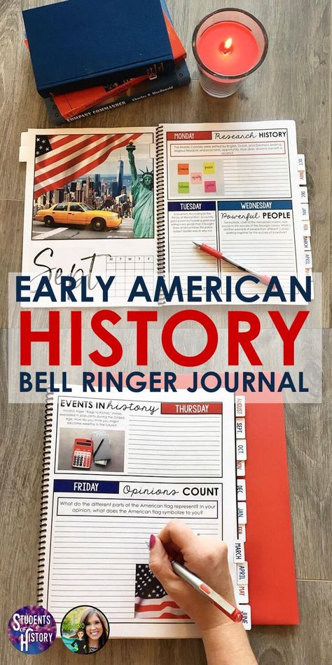 U.S History Bell Ringer Journal | American History journal prompts | Entire school year of history prompts | Social studies | Middle school | high school Middle School History Classroom Decor, Social Studies Bell Ringers, History Bell Ringers, Middle School History Classroom, Us History Classroom, High School Social Studies Classroom, Middle School Social Studies Classroom, High School American History, Middle School Social Studies