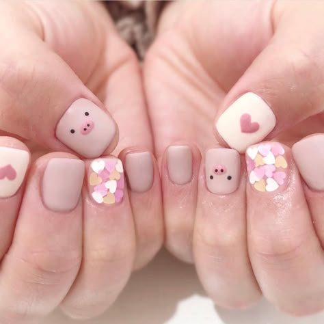 Pig Nail Art, Pig Nails, Nail Pink, Bunny Nails, Beauty Hacks Nails, Asian Nails, Hello Nails, Cute Simple Nails, Simple Acrylic Nails