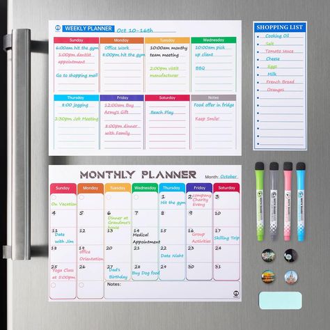 Weekly Monthly Calendar Whiteboard for Refrigerator/Fridge, Magnetic for Grocery List Magnet Pad for Family Planner Kitchen Schedule Dry Erase Board Magnetic Chore Chart, Schedule Board, Dry Erase Board Calendar, Shopping List Planner, Whiteboard Calendar, Weekly Calendar Planner, Calendar Board, Dry Erase Calendar, Magnetic Calendar