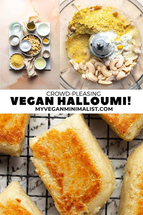 This vegan halloumi cheese is a fun dairy-free alternative based on cashews. Surprisingly easy to make, this vegan cheese is tangy, salty, chewy, and SO versatile! If you're a cheese lover embracing a plant-based diet, this one's for you! After my vegan burrata recipe went viral and became my most popular blog post, I explored vegan cheeses further and created this vegan halloumi alternative. This salty cheese is perfect on everything from a Greek salad to pasta, sandwiches, and even pizza. Vegan Pizza Salad, Dairy Free Sandwich Ideas, Vegan Chopped Cheese, Soft Cheese Recipes, Vegan Cottagecore, Vegan Foccacia, Vegan Burrata, Hclf Vegan Recipes, Dairy Free Cheese Recipe