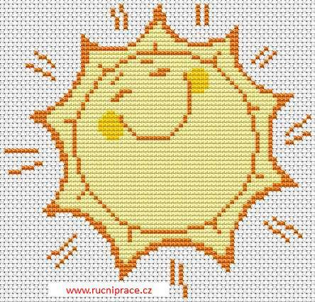 Sun, free cross stitch patterns and charts - www.free-cross-stitch.rucniprace.cz Cross Stitch Free, Free Cross Stitch Patterns, Free Cross Stitch Charts, Smiling Sun, Sun Pattern, Cross Stitch Boards, Free Pattern Download, Happy Sun, Framed Cross Stitch