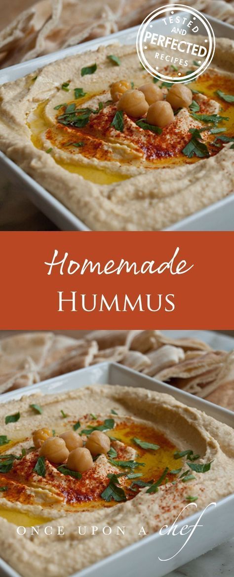 It’s easy to buy a tub of hummus at the store but homemade hummus is healthier, and it’s made from ingredients you can keep readily on hand: a few cans of chickpeas, extra virgin olive oil, a scoop of tahini, freshly squeezed lemon juice, garlic and spices. Just give it all a whirl in the food processor and you’re done. #hummus #diprecipes #testedandperfected Easy Homemade Hummus, Easy Hummus Recipe, Hummus Recipe Homemade, Once Upon A Chef, Hummus Recipes, Easy Hummus, Squeezed Lemon, Chick Pea, Homemade Hummus