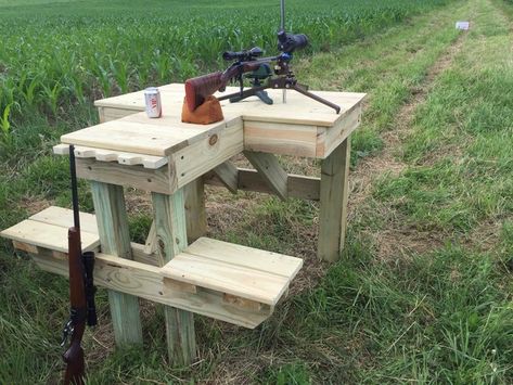 Built a shooting bench | Ohio Sportsman - Your Ohio Hunting and Fishing Resource Shooting Table, Shooting Bench Plans, Outdoor Shooting Range, Reloading Room, Hunting Stands, Hunting And Fishing, Shooting Targets, Target Practice, Hunting Blinds