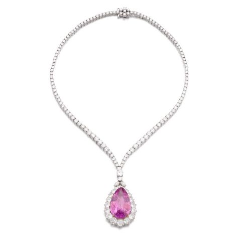 Pink sapphire and diamond necklace | Important Jewels | 2022 | Sotheby's Fancy Jewelry, Sapphire Necklace, Exquisite Jewelry, High Jewelry, Brilliant Cut Diamond, Pink Sapphire, Luxury Jewelry, Pear Shaped, Diamond Necklace