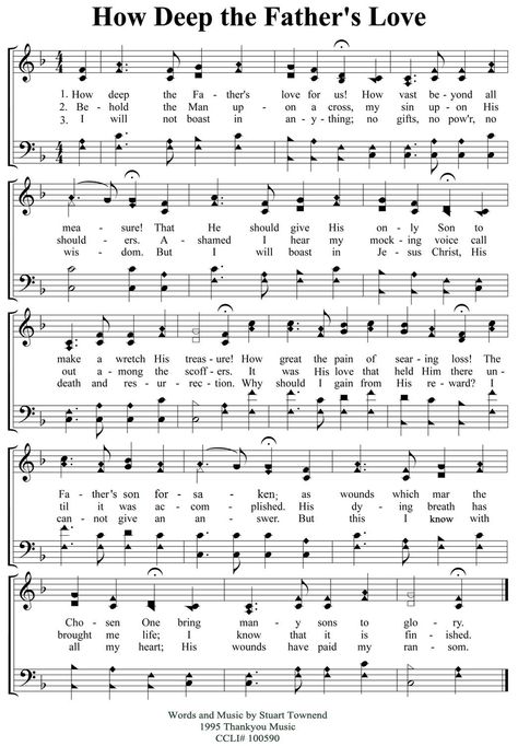 "How Deep the Father's Love" Ukulele Worship Songs, Gospel Song Lyrics, Sacred Music, Christian Hymns, Hymn Sheet Music, Christian Lyrics, Hymn Music, Father's Love, Worship Songs Lyrics