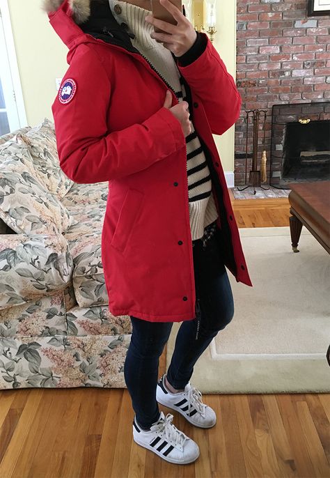 Review: Canada Goose Victoria Down Parka Red Winter Jacket Outfit, Red Winter Jacket, Red Canada Goose Outfit, Red Jacket Outfit Winter, Red Parka Outfit Winter, Red Parka Outfit, Winter Parka Outfit, Canada Goose Parka Women, Canada Goose Outfit