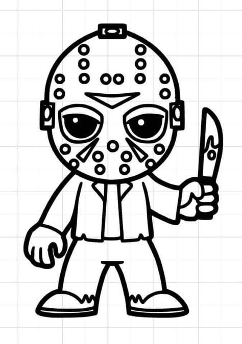 Horror Cartoon Drawing, Easy Horror Drawings, Horror Movie Coloring Pages, Cartoon Horror Characters, Jason Drawing, Halloween Tickets, Creepy Coloring Pages, Tiny Tattoo Designs, Coloring Pages Cartoon