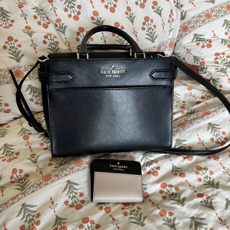 Kate Spade New York Staci Medium Saffiano Leather Purse (Black) With Small Wallet (Pink And Black) Both Items Are Included In Price Extremely Minor Scuff Marks - Only Used For A Month Bags Kate Spade, Kate Spade Purse, Purse Black, Small Wallet, Kate Spade Bags, Pink And Black, Leather Purse, Kate Spade New York, A Month