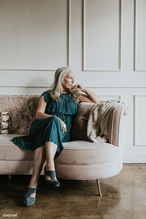 Classy senior woman sitting on the couch | premium image by rawpixel.com / Felix Adult Family Poses, Sitting Pose Reference, Sitting On The Couch, Luxury Lady, Chair Pose, Headshot Poses, Business Photoshoot, Sitting Poses, Woman Sitting