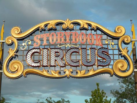 A big new marquee welcomes guests to Storybook Circus. Photo by J. Jeff Kober. Amusement Park Signage, Circus Entrance, Disney Pregnancy Announcement, Be Our Guest Restaurant, Circus Signs, Disney Maternity, Night Circus, Circus Art, Vintage Carnival