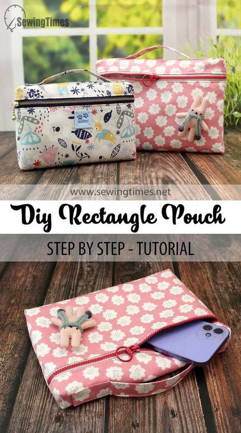 DIY Rectangle Pouch FREE sewing tutorial (2 sizes and video). These diy zipper pouches are perfect to carry your essentials. It's convenient to open and close the zipper on the front and to carry with the top handle. The designer shows you how to make the two sizes of this boxy zipper pouch free sewing pattern in her video tutorial. SewModernBags Free Bag Patterns To Sew Easy Zipper Pouch, Travel Pouch Diy, Diy Pouch No Zipper, My Essentials, Pouch Diy, Zipper Pouch Tutorial, Pouch Sewing, Bags Ideas, Pouch Tutorial