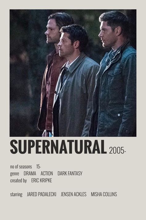 Supernatural Minimalist Poster, Supernatural Polaroid Poster, Show Polaroid Poster, Jared Jensen, Supernatural Poster, Minimalistic Posters, Eric Kripke, Movie Wall, Supernatural Wallpaper