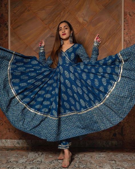 POMCHA JAIPUR on Instagram: "Stylish yet comfortable, slay into this beautiful cotton hand block print Anarkali set with hand block print cotton dupatta. New arrivals Www.pomchajaipur.com #summerspring22#womenwear#indianwear#summerwear#beautifuldesigns#style#trending #anarkali#handblockprint#cottonsuits#pomchajaipur#designer#jaipurdiaries" Cotton Anarkali Suit Designs, Anarkali Sets For Women, Cotton Anarkali Suits Designer, Blue Anarkali Dress, Cotton Anarkali Dress, Cotton Anarkali Suits, Cotton Anarkali Kurta, Anarkali Designs, Trendy Outfits Indian