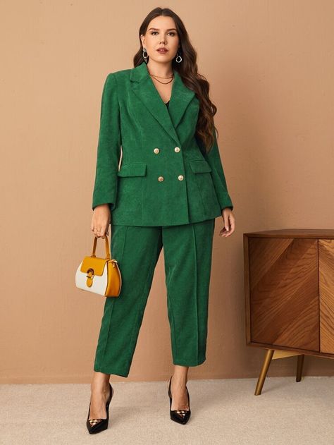 Blazer Cord Set, Formal Suits For Women Plus Size, Green Formal Outfit, Plus Size Suits For Women, Hijab Plus Size, Three Piece Suit Women's, Semi Formal Outfits For Women, Plus Size Pant Suits, Formal Suits For Women