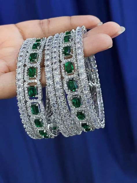 Indian Silver Tone American Diamond Ruby Red & Green Bangles Bracelet Set Bollywood Ethnic Wedding Costume Jewelry, Zircon Bangle Set - Etsy UK Ring Inspiration, Ethnic Wedding, Wedding Costume, Cz Bracelet, Bangles Indian, Bangle Bracelet Set, Diamond Bangles Bracelet, Stone Bangle, Diamond Jewelry Designs