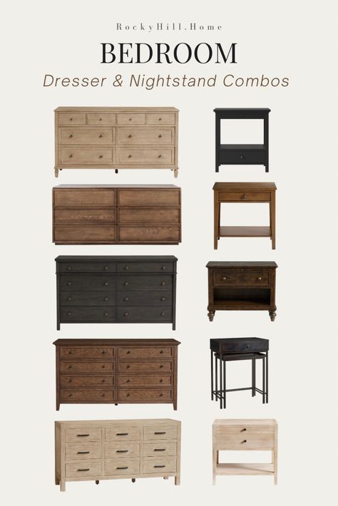 Shop Prescott Nightstand and other curated products on LTK, the easiest way to shop everything from your favorite creators. Master Bedrooms Furnished, Different Color Nightstand And Dresser, Mixed Dressers In Bedroom, Mismatched Nightstands Bedroom, Bed With Two Nightstands, Unmatching Bedroom Furniture, Organic Bedroom Inspiration, Diy Dresser And Nightstand, Mix Match Nightstand And Dresser