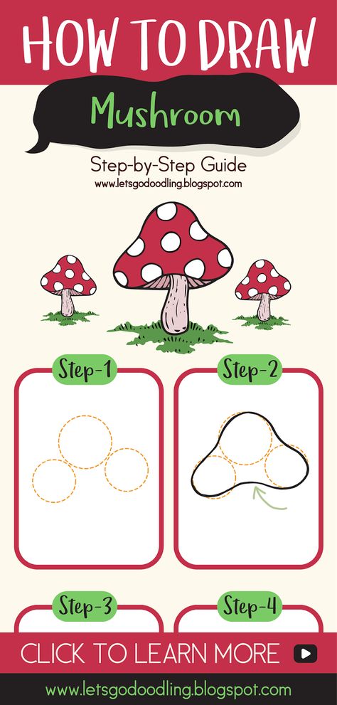 How to draw: Mushroom (Easy Step by Step Tutorials) #drawing #mushroom #toadstool #balloon #tutorials #doodle #letsgodoodling