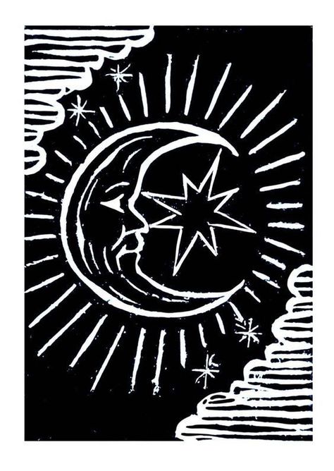 Lino Designs Art, Lino Print Designs Simple, Black And White Lino Print, Sun Lino Print, Linocut Prints Easy, Star Linocut, Lino Print Cards, Simple Linocut Designs, Linocut Simple