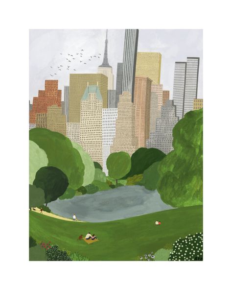 NYC Central Park on Artfully Walls Nyc Illustration Art, Central Park Drawing, Central Park Illustration, Nyc Illustration, Paint Swatch Art, Swatch Art, Park Drawing, Nyc Central Park, New York Illustration