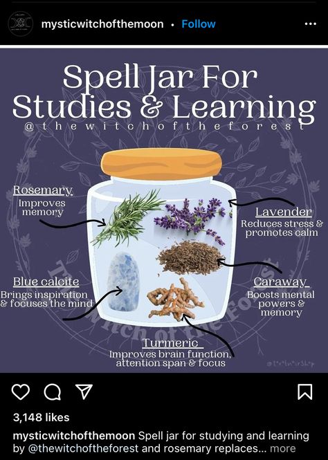 Intelligence Spell Jar, Memory Spell Jar, Intelligence Spell, Memory Spell, Witch Recipes, Personal Philosophy, Kitchen Witch Recipes, Witchy Tips, Spell Jars