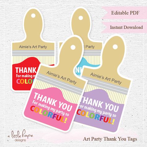 Editable Art Party Thank You Tags / Favor Tags / Instant Download / Paint Brush  INSTANT DOWNLOAD Art Paint Party, Art Party Favors, Painting Birthday Party, Painting Birthday, Art Birthday Party, Party Favor Tags, Art Birthday, 6th Birthday Parties, Party Centerpieces