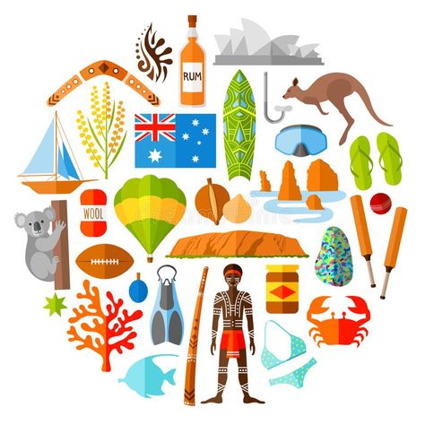 Australia Day Celebrations, Symbols Illustration, Australian Culture, Aboriginal Flag, Australian Icons, Flag Food, Happy Australia Day, Vector Symbols, Recipe Icon