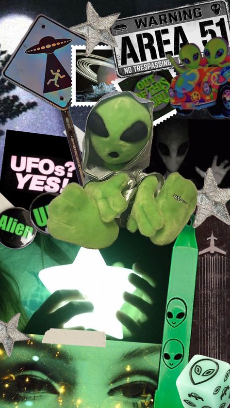 #alien #ufo #greenalien Alien Aesthetic Outfit, Alien Core, Core Wallpaper, Alien Plush, Alien Aesthetic, Aesthetic Outfit, Character Art, Green, Anime