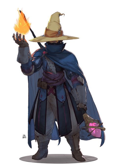 Final Fantasy Black Mage Art, Time Wizard Dnd, Mage Robes Concept Art, Mage Outfits Male, Mage Designs, Wizard Art Character Design, Summoner Character Design, Mage Cloak, Fantasy Mage Art