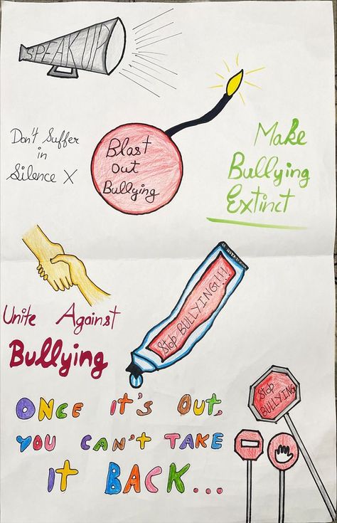 Anti-Bulling Poster Anti Bully Posters Ideas Drawing Easy, Bulling Poster, Stop Bulling Posters, Anti Ragging Posters Ideas, Bully Quotes, Anti Bully Quotes, Stop Bulling, College Poster, Poster Diy