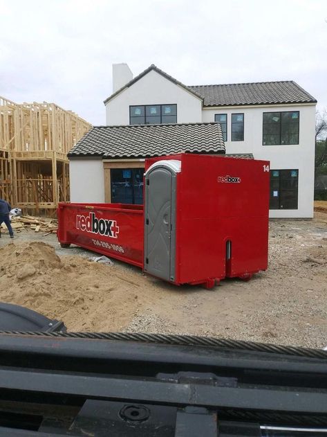 20-yard redbox+ dumpster rental at roofing job site near Dallas, TX Roll Off Dumpster, Dumpster Rental, Dumpsters, Ideal Partner, Roofing Contractors, The Roof, Dallas Tx, Roof, Dallas