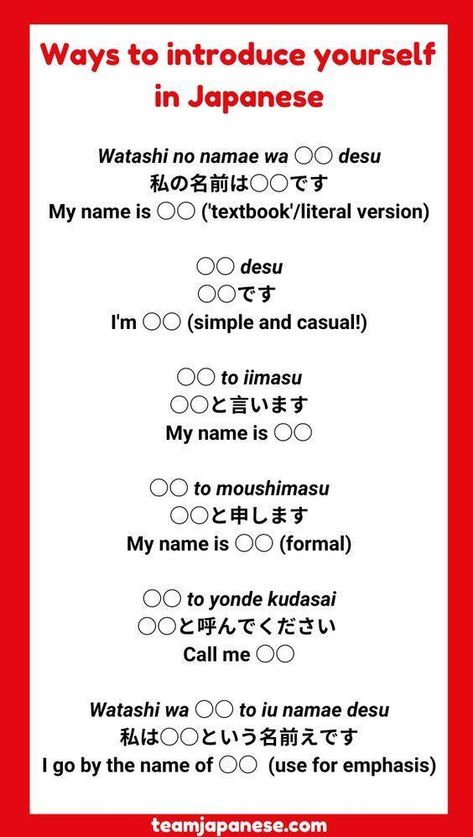 Beginners Japanese | How to Say ‘My Name Is’ in Japanese | Facebook How To Say, Japanese Names, Say My Name, Learn Japanese, Emphasis, My Name Is, My Name, Call Me, How To Introduce Yourself