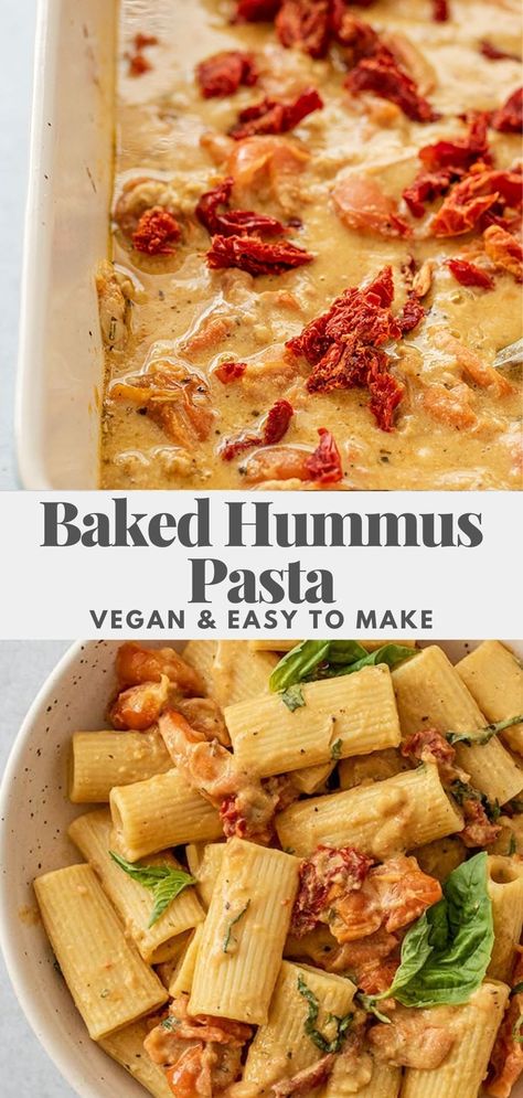 Baked Hummus, Hummus Pasta, Vegan Pasta Dish, Plat Vegan, Pasta Vegetariana, Vegan Pasta Recipes, Easy Vegan Dinner, Idee Pasto Sano, Vegan Cooking