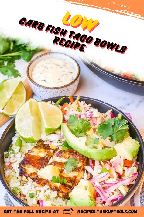 Discover the ultimate Low Carb Fish Taco Bowls Recipe that's bursting with flavor and perfect for a healthy meal! This mouthwatering dish combines tender, seasoned fish with a vibrant mix of fresh vegetables and zesty toppings, all served in a low-carb bowl. Whether you're following a ketogenic diet or simply looking for a nutritious dinner option, these easy-to-make fish taco bowls will satisfy your cravings without the carbs. Dive into this delicious recipe and transform your weeknight meals with a taste of the coast! Fish Taco Bowl Healthy, Fish Taco Bowl, Baked Cod Fillets, Spicy Coleslaw, Taco Bowl Recipe, Nutritious Dinner, Baked Fish Fillet, Taco Bowl, Fish Taco