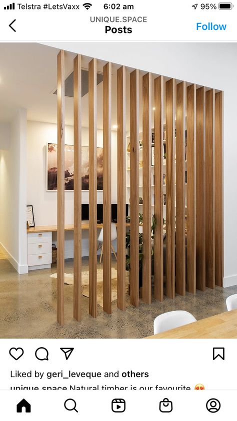 Timber Slat Wall Divider, Wood Division Wall, Timber Partition Wall, Timber Slat Wall, Wood Divider Wall, Living Room And Bedroom Combo, Wall Dividers, Modern Partition Walls, Diy Wooden Wall