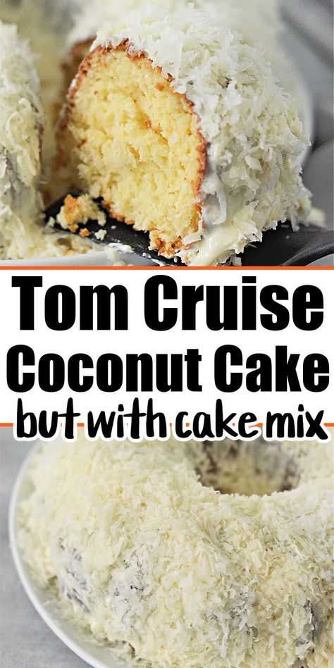 Cake mix white chocolate coconut bundt cake aka Tom Cruise cake tastes just like homemade! Best cake mix hack you will ever bake up. Pie, White Bundt Cake Mix Recipes, Coconut Flour Bundt Cake, Tom Cruise White Chocolate Coconut Bundt Cake, Doan's Bakery Coconut Cake, Coconut White Chocolate Cake, Coconut Box Cake Mix Recipes, Coconut Cake For Two, Box Cake Bundt Recipes