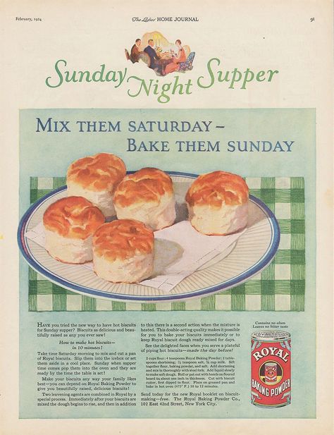 Royal Baking Powder's Biscuit Recipe from "Ladies' Home Journal" | February 1924 | #vintage #recipe #1920s Essen, Baking Photoshoot, Journal February, Vintage Food Posters, Baking Powder Biscuits, Ladies Home Journal, Desain Buklet, Biscuit Recipes, Home Journal