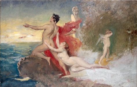 Frank Buchser - Odysseus and Calypso Odyssey Homer, Fort Laramie, Greek Culture, Vintage Mermaid, Rome Travel, Artist Life, San Lucas, World's Fair, Drawing Lessons