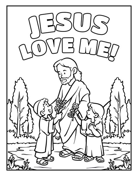 Jesus Loves Me Coloring Pages For Kids, Easter Jesus Coloring Pages, Jesus Loves Me Coloring Page, Jesus Coloring Pages Printables, Vpk Worksheets, Church Coloring Pages, Sunday School Coloring Sheets, Christian Coloring Pages, Coloring Bible