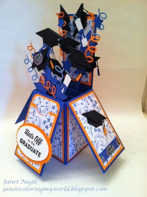 Coloring My World: Graduation Card in a Box Kiwi Ideas, Cap And Diploma, Graduation Boards, Graduation Cards Handmade, Exploding Box Card, Pop Up Box Cards, Grad Cards, Card Boxes, Box Cards