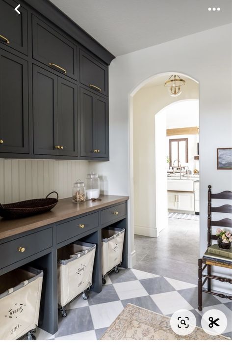 Under Mount Laundry Room Sink, Laundry Room With Folding Island, Amber Interiors Mudroom, Graphite Laundry Room, Laundry Room Dark Cabinets, Laundry Room Ideas 2023, Modern Organic Laundry Room, Rectangle Laundry Room, Laundry Room Design Shelves