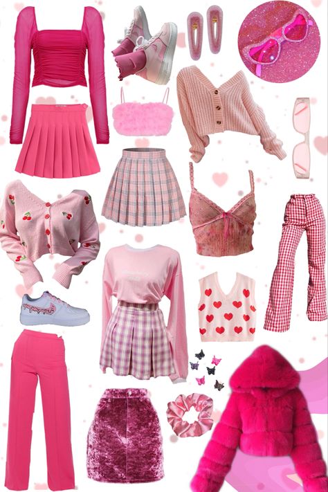 Barbie Inspired Outfits Casual Summer, Barbie Pink Clothes, Y2k Outfits Preppy, Barbie Clothing Aesthetic, Barbie Outfits Aesthetic Grunge, Barbie Like Outfits, Pink Outfits Barbiecore, Y2k Outfits Street Styles Pink, Y2k Outfit Inspo Pink