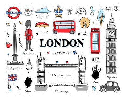 England Drawing, London Symbols, London Doodles, England Illustration, London Journal, London Bujo Theme, London Clipart, London Scrapbook, London Travel Journal