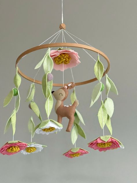 Wilderness Nursery, Crib Mobile Girl, Woodland Creatures Nursery, Floral Mobile, Deer Theme, Stars Baby Mobile, Woodland Nursery Girl