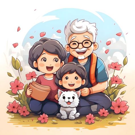 Line Art Template, Parents Illustration, Grand Parents Day, Creative Post, Grand Parents, Draw People, Family Drawing, Parents Day, Family Illustration