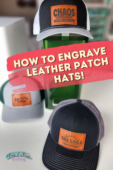 Learn how to easily engrave leather ette patches and then apply to a hat! Super and easy side hustle idea or as gifts for friends using faux leather and xTool F1 machine. Leather Circuit Projects, How To Engrave Leather With Cricut, How To Make Leather Patches For Hats, How To Engrave Leather Diy, How To Sew A Patch On A Hat, Leather Laser Engrave, Diy Leather Patch Hat, Laser Hat Patches, Cricut Leather Hat Patch Diy