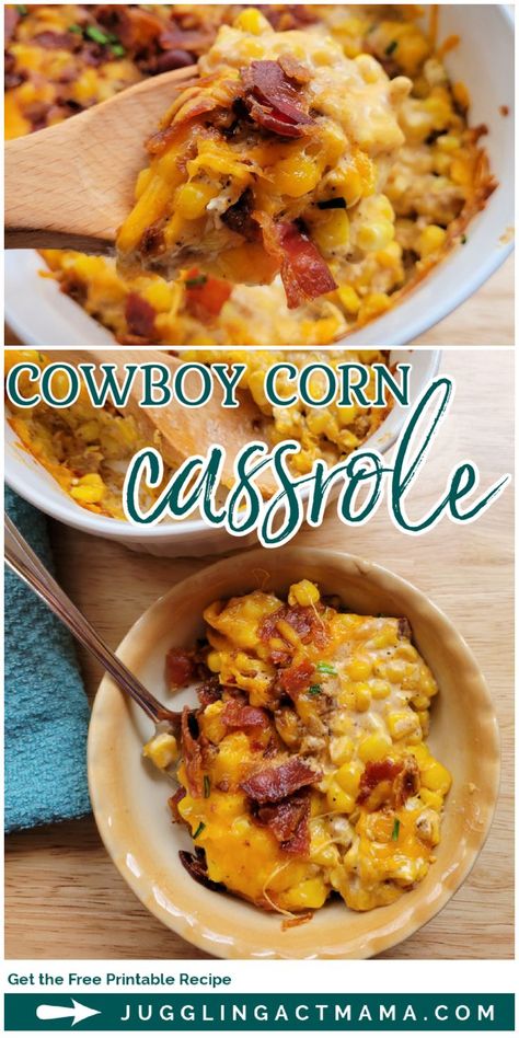 Corn And Bacon Casserole, Cowboy Corn, Baked Corn Casserole, Creamy Corn Casserole, Bacon Seasoning, Yummy Casserole Recipes, Corn Casserole Recipe, Baked Corn, Creamy Corn