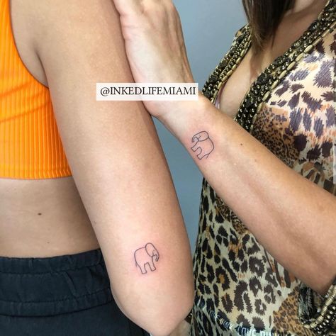 Matching Elephant Tattoos Couples, Matching Tattoos Elephant, Matching Elephant Tattoos, Small Elephant Tattoos, Small Elephant, Matching Couple Tattoos, Elephant Tattoos, Feather Tattoos, Tattoo Flash Art