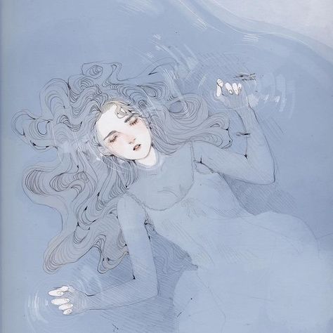 Floating In Water Drawing, In Water Drawing, Water Drawing, Fancy Art, Art Folder, Dark Art Illustrations, Comic Style, Mystical Art, Floating In Water